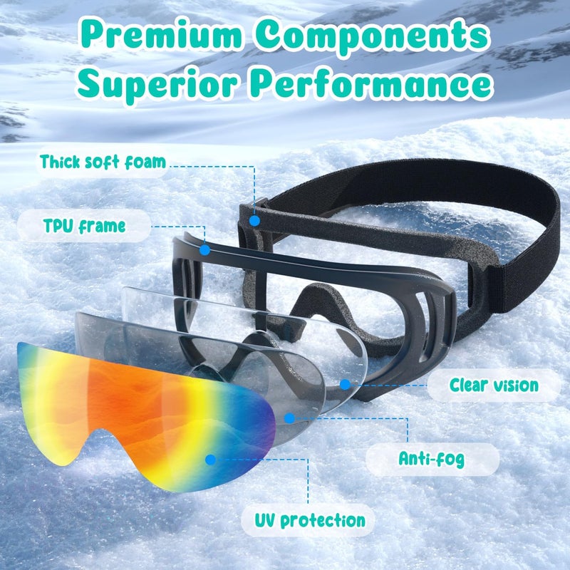 COOLOO 3 Pack Kids Ski Goggles, Anti-fog Snowboard Goggles with UV400 Protection, Snow Goggles for Boys Girls Youth Men Women - Image 2